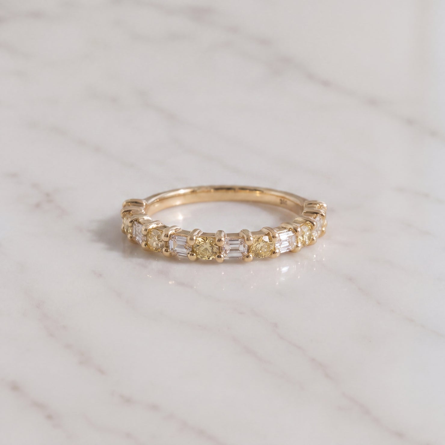 Fancy Yellow and White Diamond Band in Yellow Gold