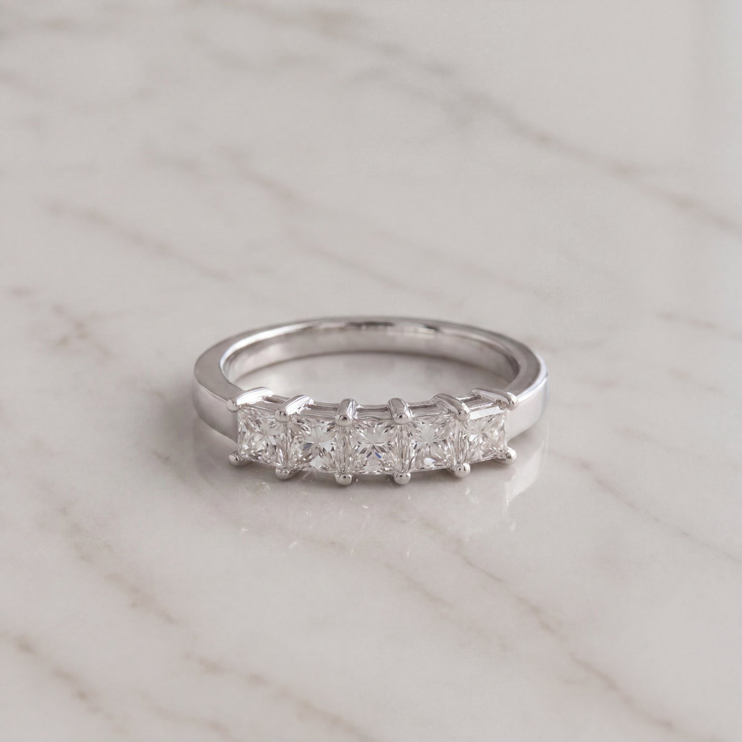 White Gold Five-Stone Princess Cut Diamond Ring