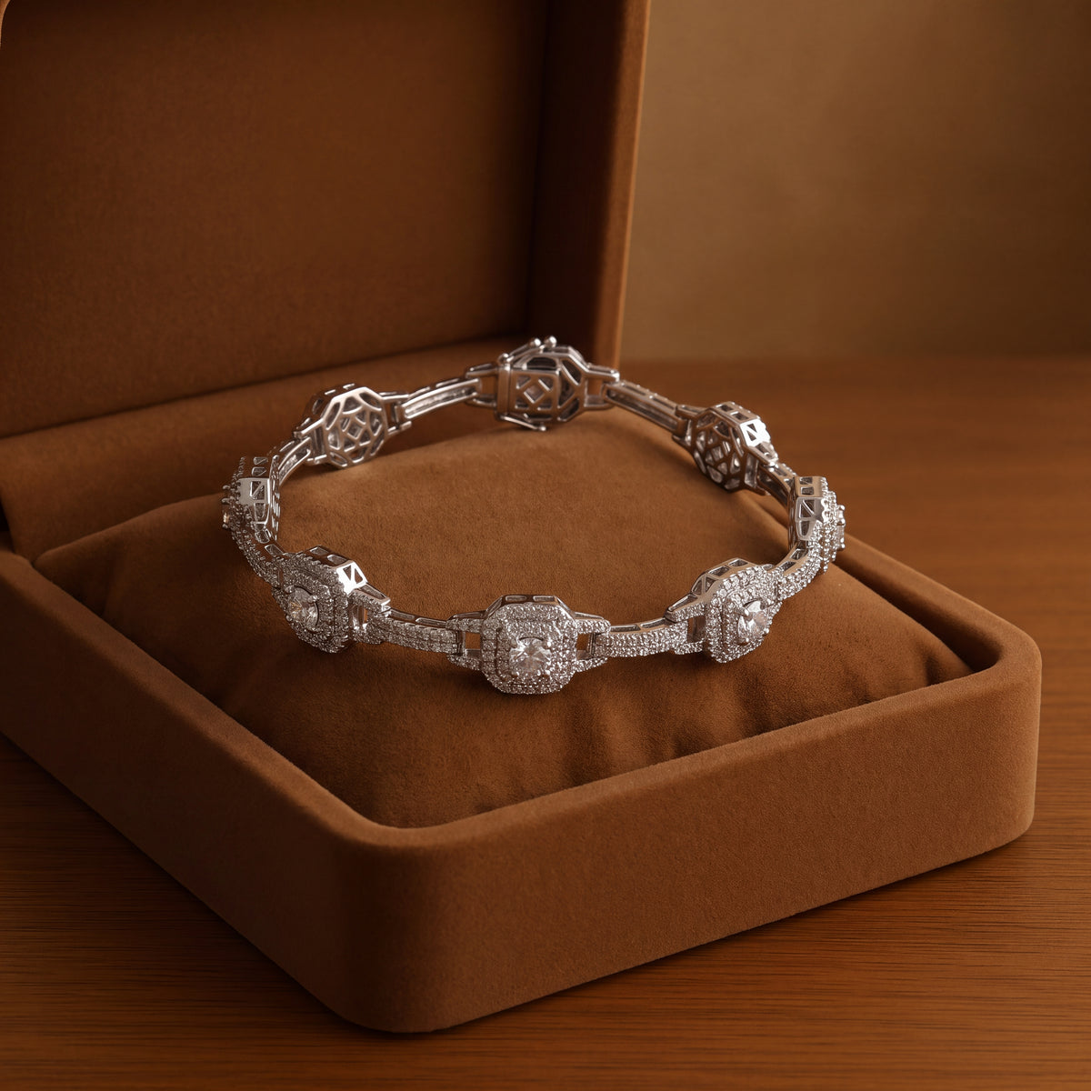 5.27 ct Diamond Halo Station Link Bracelet in 14K White Gold
