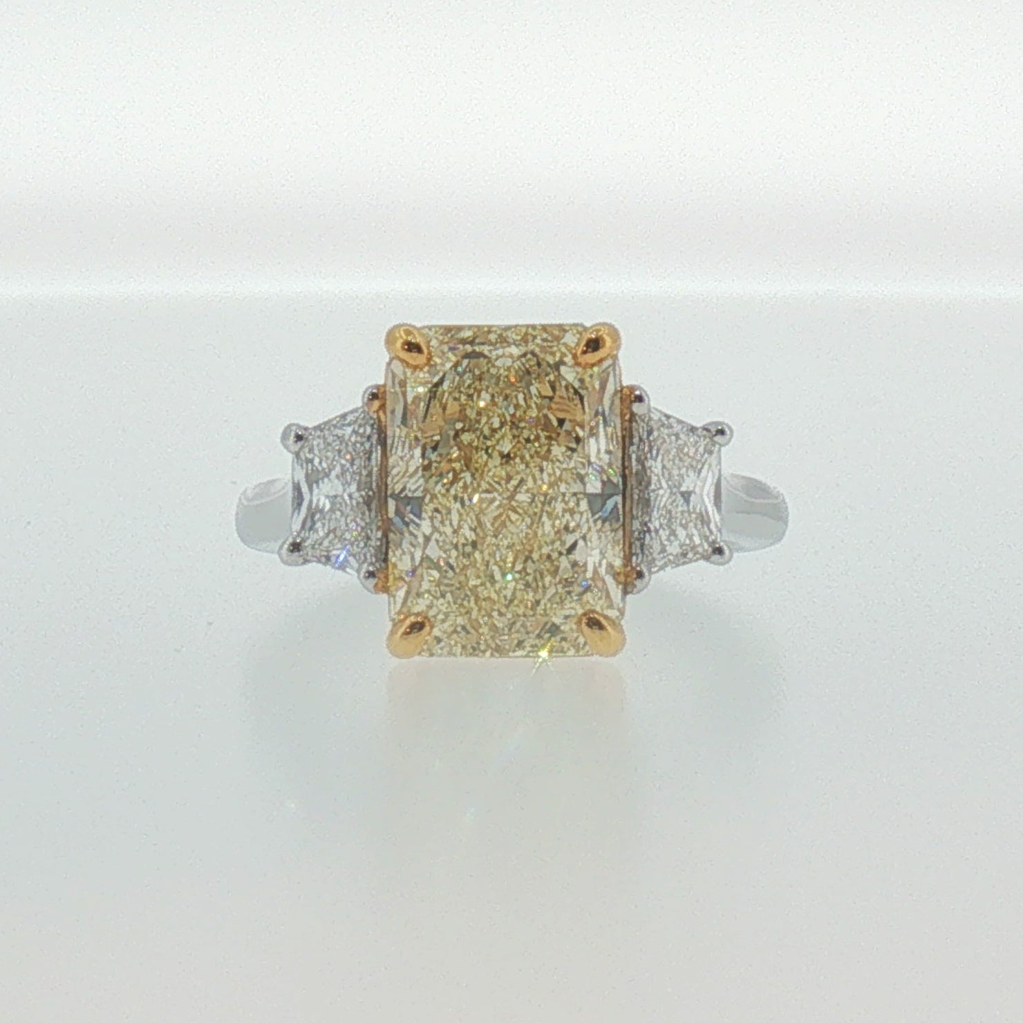 Fancy Yellow Diamond Three-Stone Ring in White Gold
