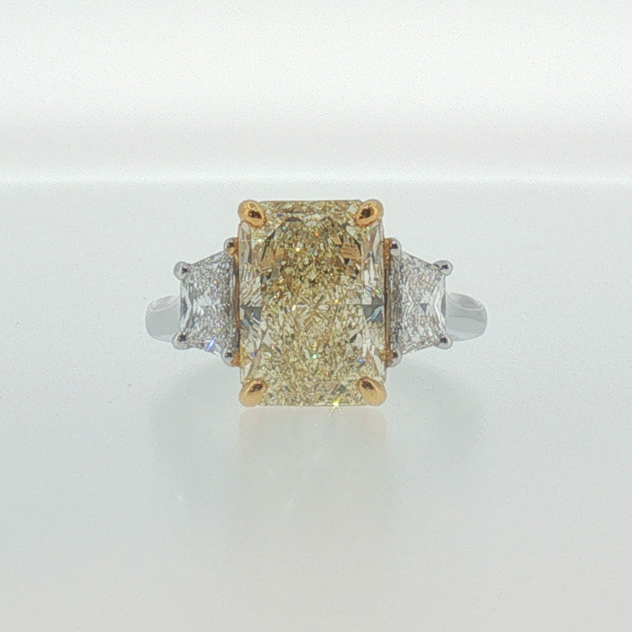 Fancy Yellow Diamond Three-Stone Ring in White Gold