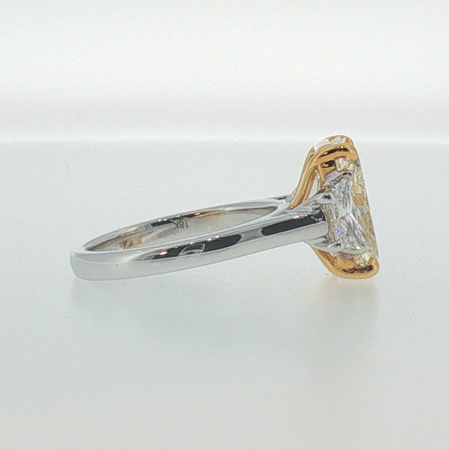 Fancy Yellow Diamond Three-Stone Ring in White Gold