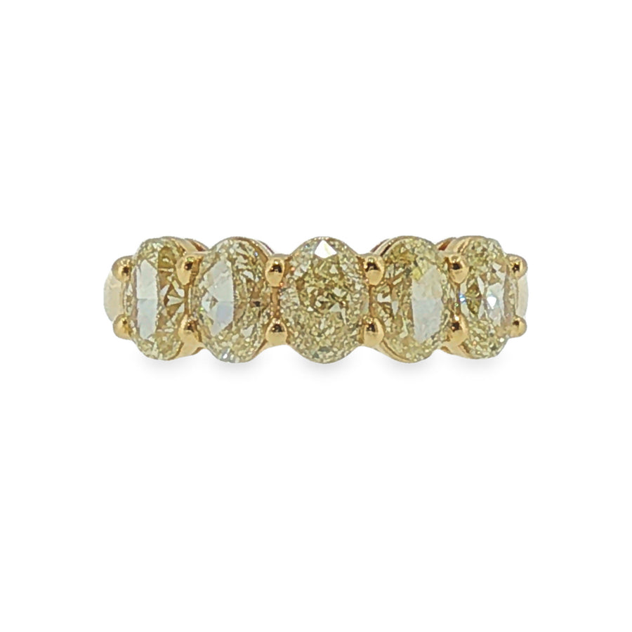 Fancy Yellow Oval Diamond Five-Stone Ring in Yellow Gold