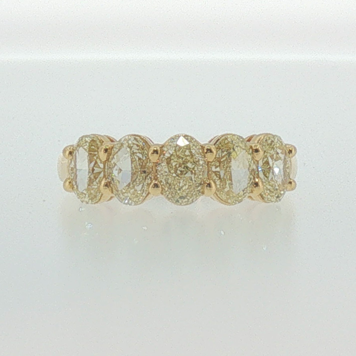 Fancy Yellow Oval Diamond Five-Stone Ring in Yellow Gold
