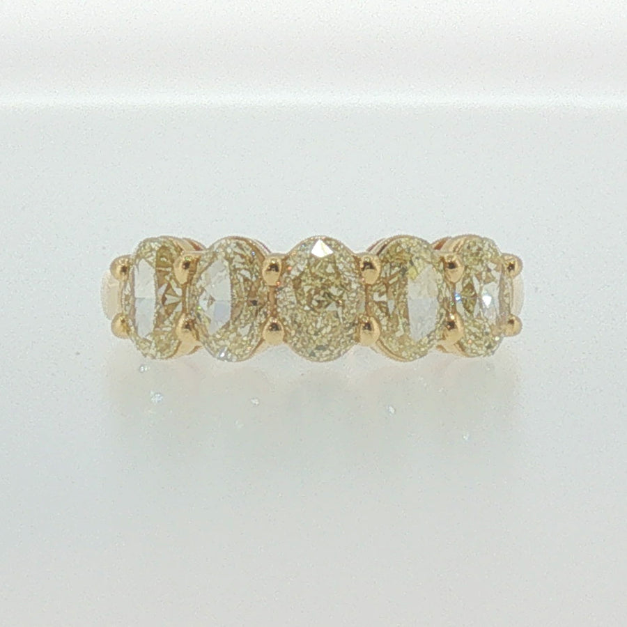 Fancy Yellow Oval Diamond Five-Stone Ring in Yellow Gold