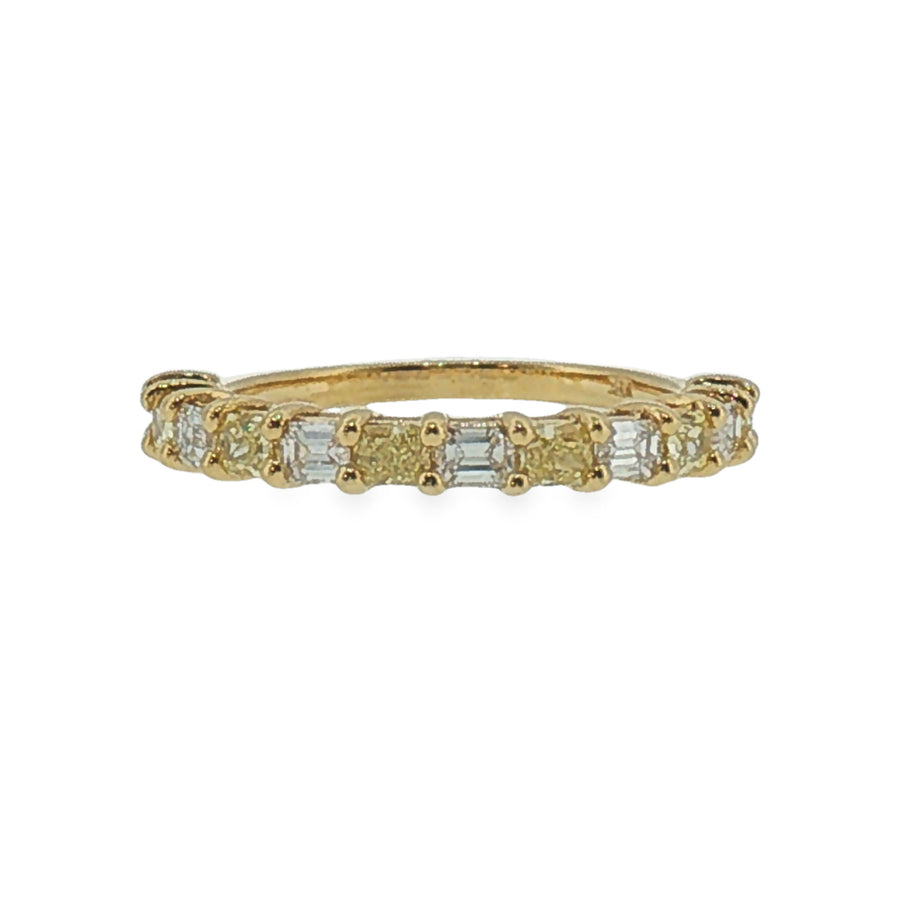 Fancy Yellow and White Diamond Band in Yellow Gold