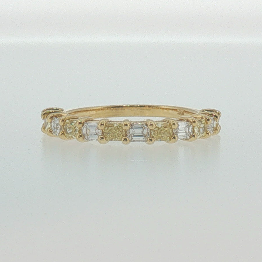 Fancy Yellow and White Diamond Band in Yellow Gold