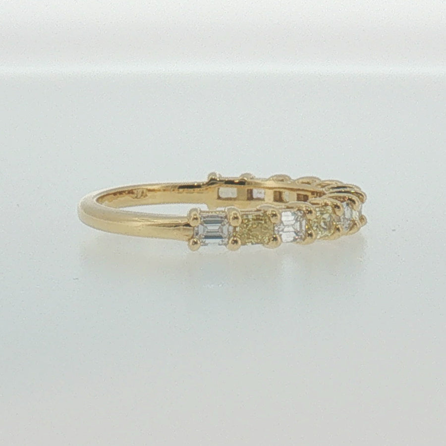Fancy Yellow and White Diamond Band in Yellow Gold