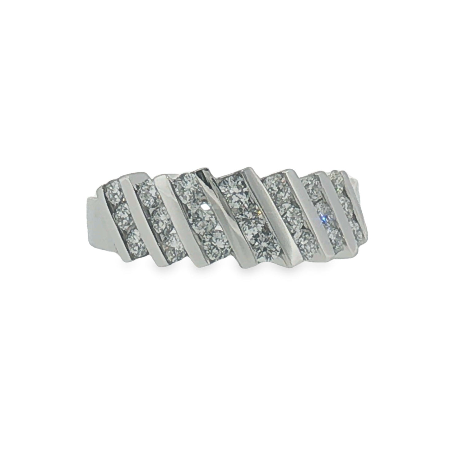 White Gold Diagonal Channel Diamond Band Ring