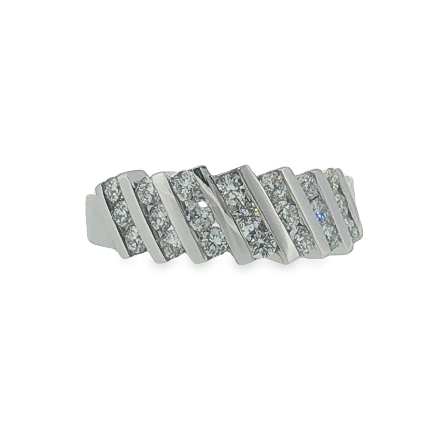White Gold Diagonal Channel Diamond Band Ring