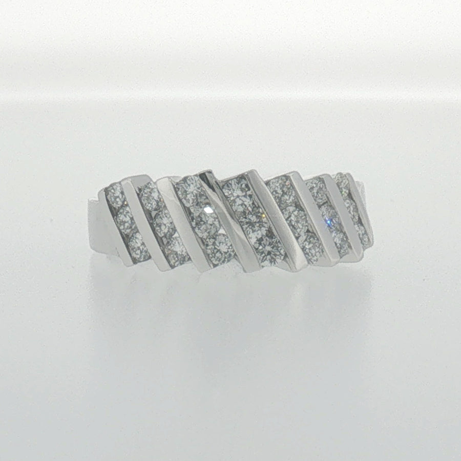 White Gold Diagonal Channel Diamond Band Ring