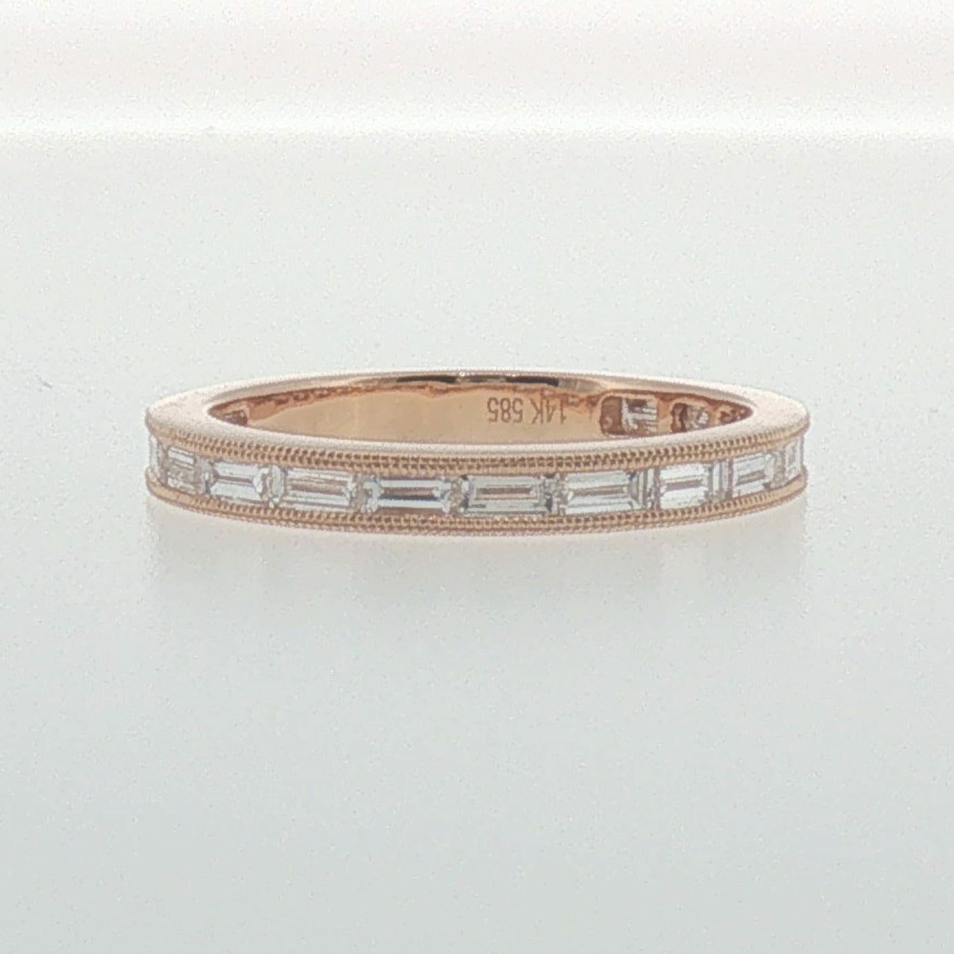 Rose Gold Baguette Diamond Milgrain Band