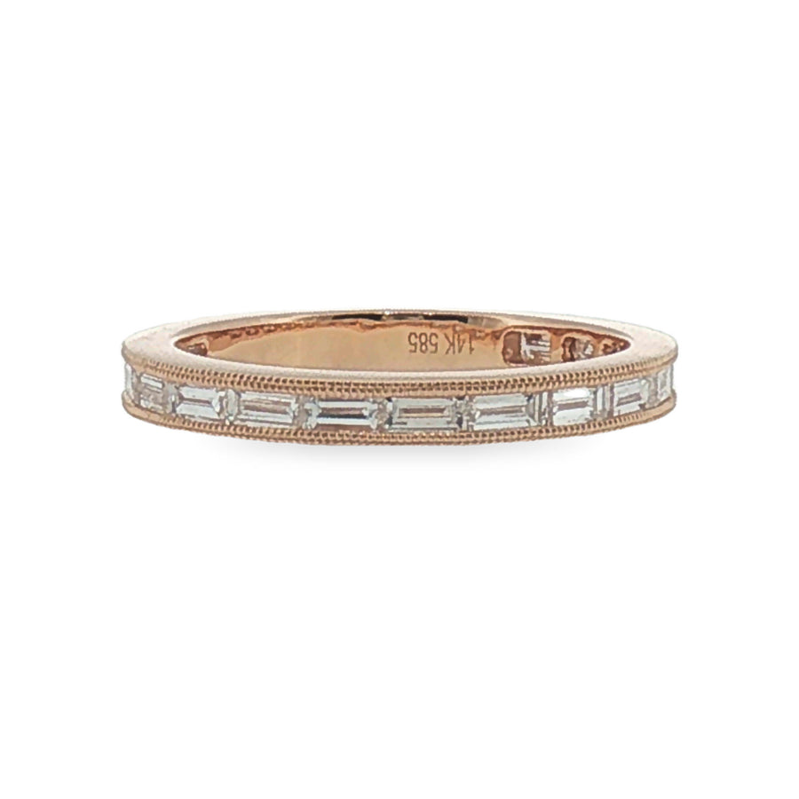 Rose Gold Baguette Diamond Milgrain Band
