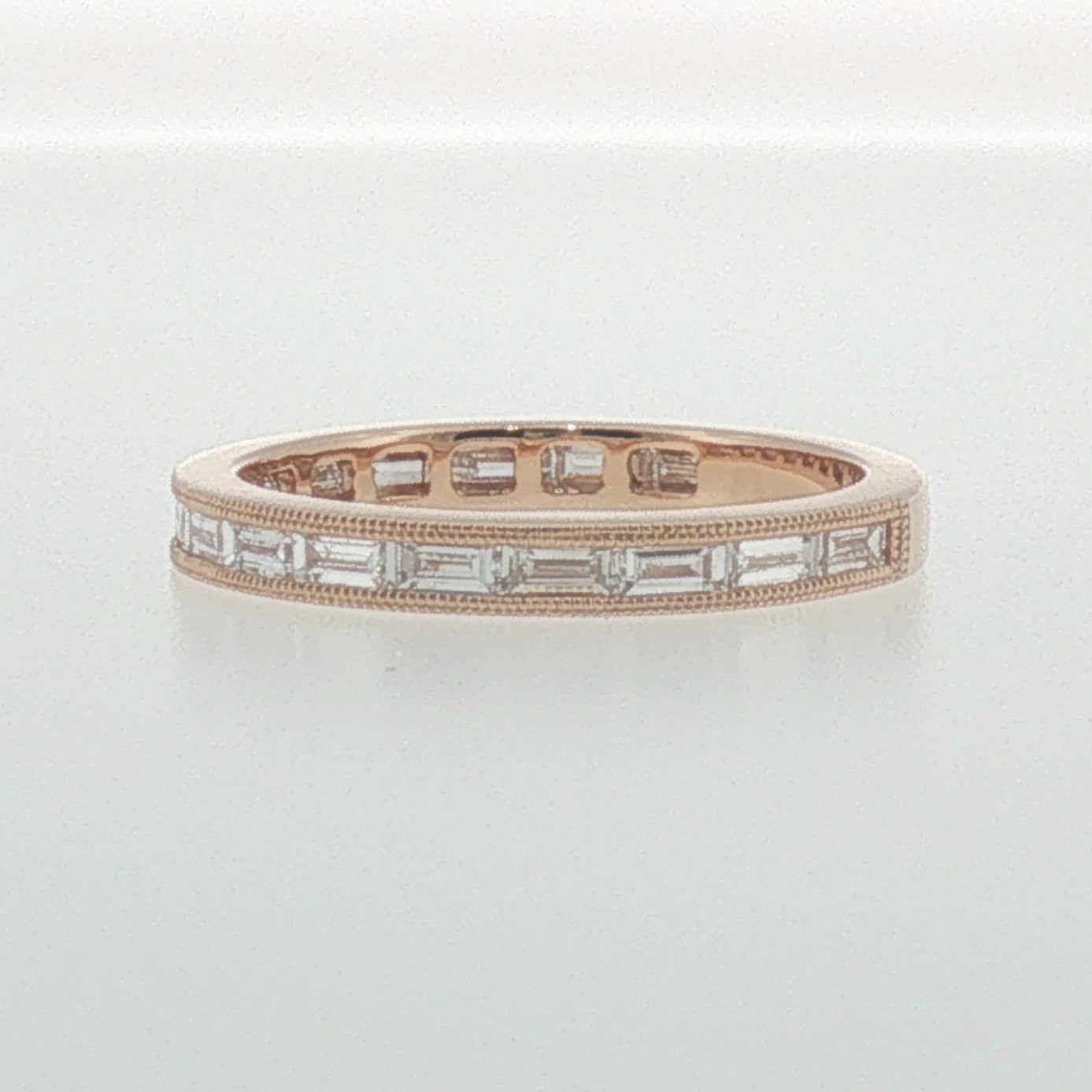 Rose Gold Baguette Diamond Milgrain Band