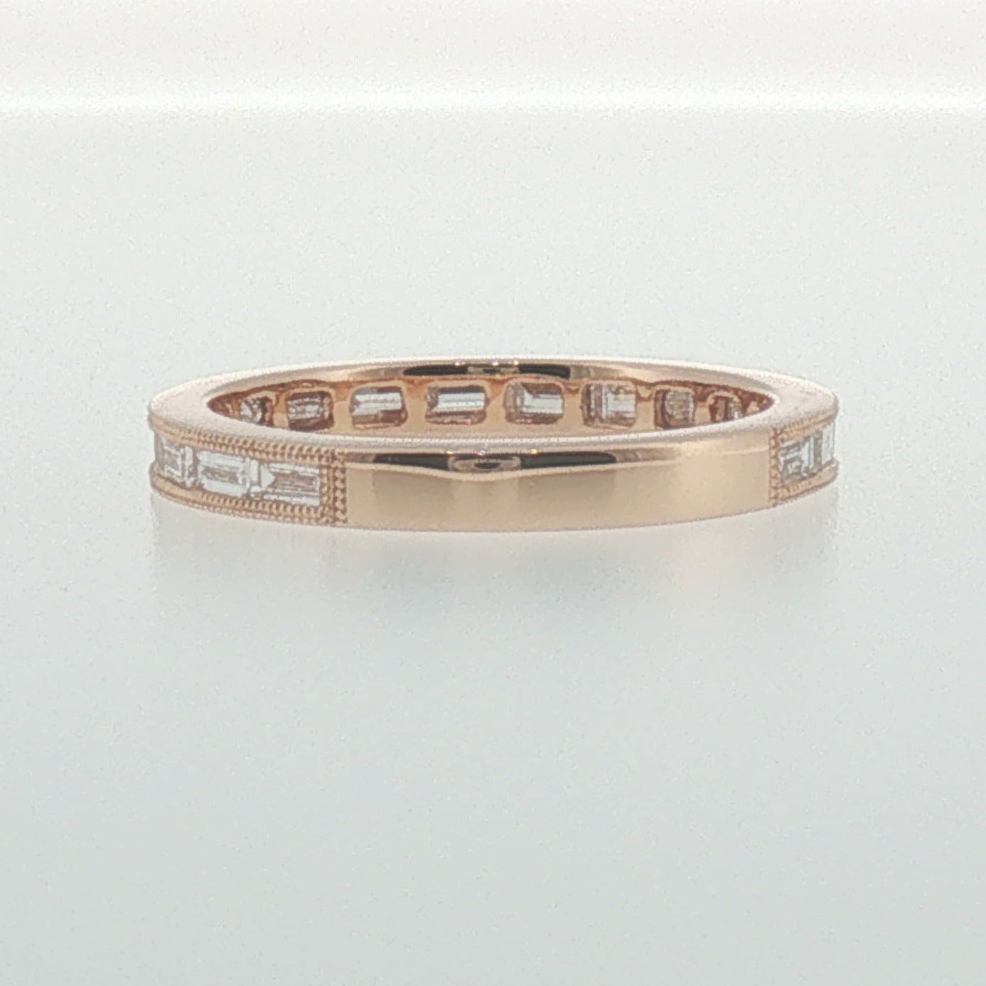 Rose Gold Baguette Diamond Milgrain Band