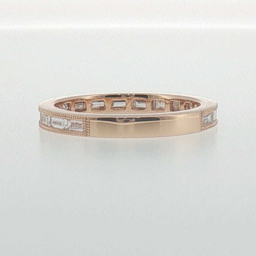 Rose Gold Baguette Diamond Milgrain Band