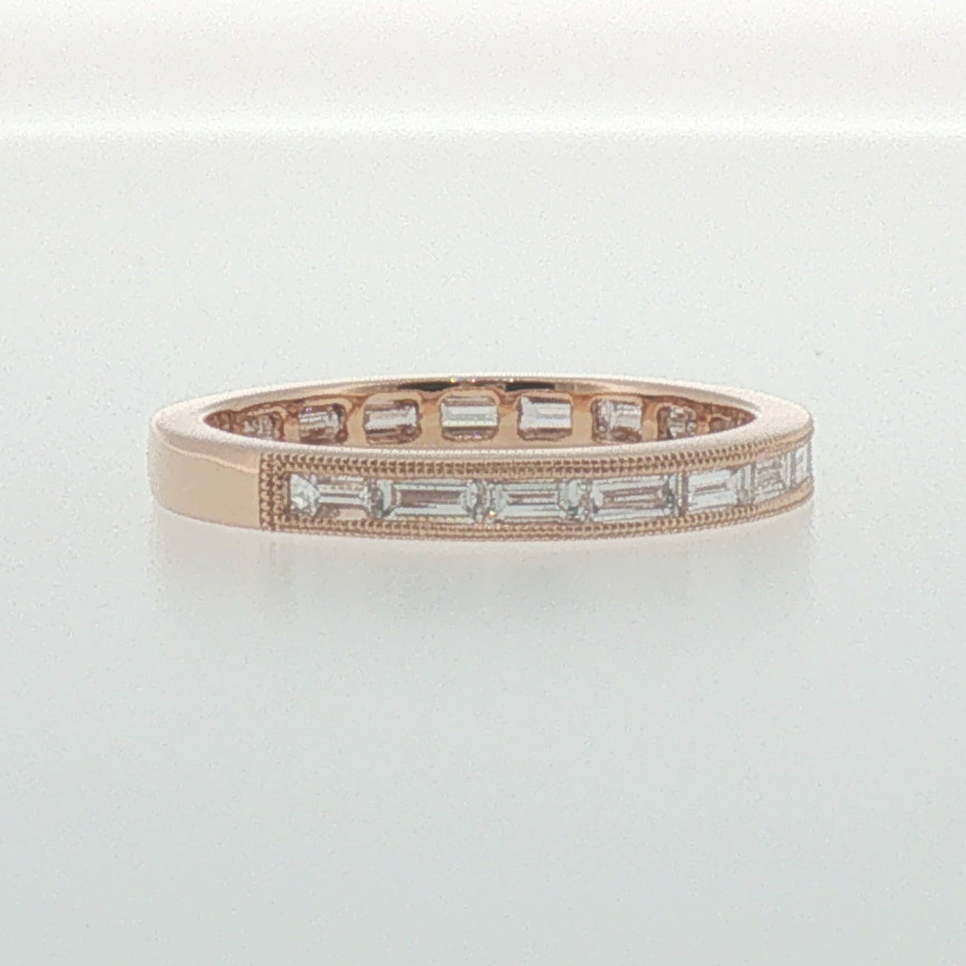 Rose Gold Baguette Diamond Milgrain Band
