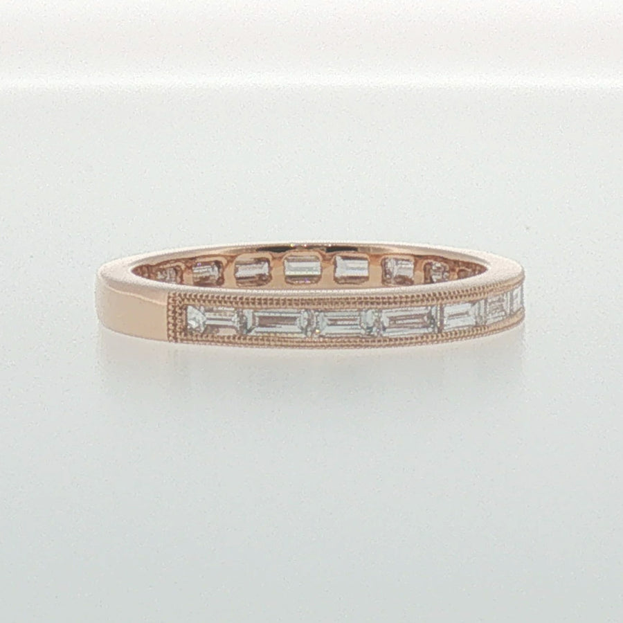 Rose Gold Baguette Diamond Milgrain Band