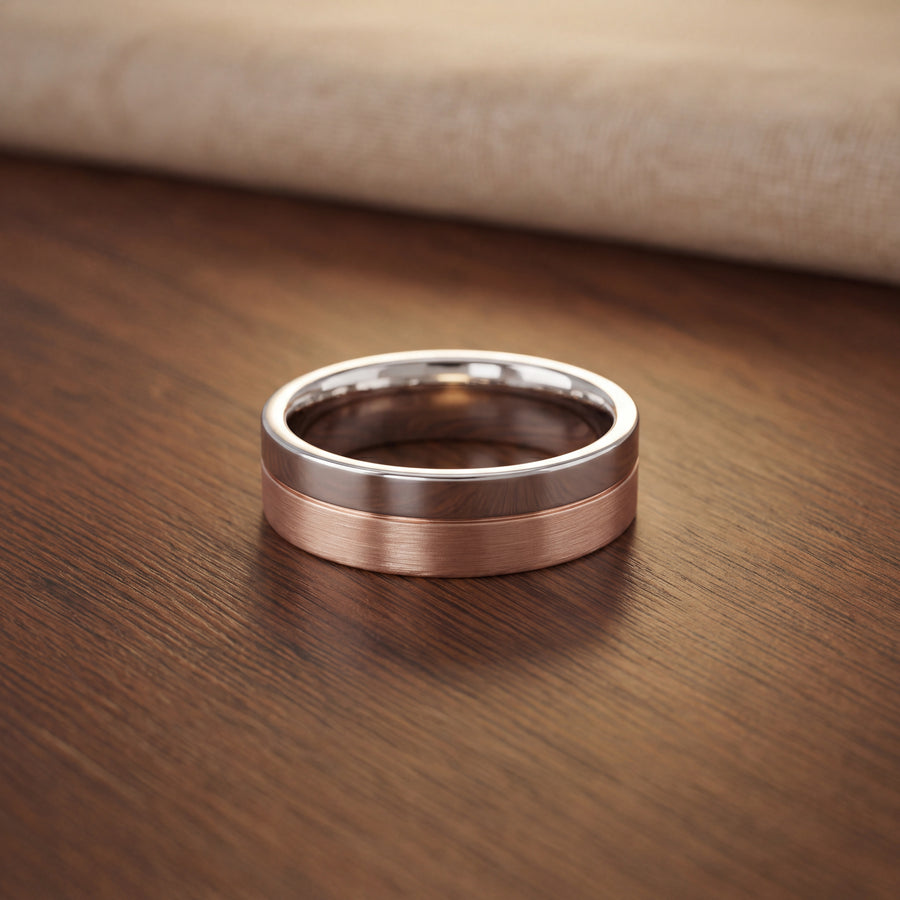 Flat brushed band ring in two-tone 14K white and rose gold