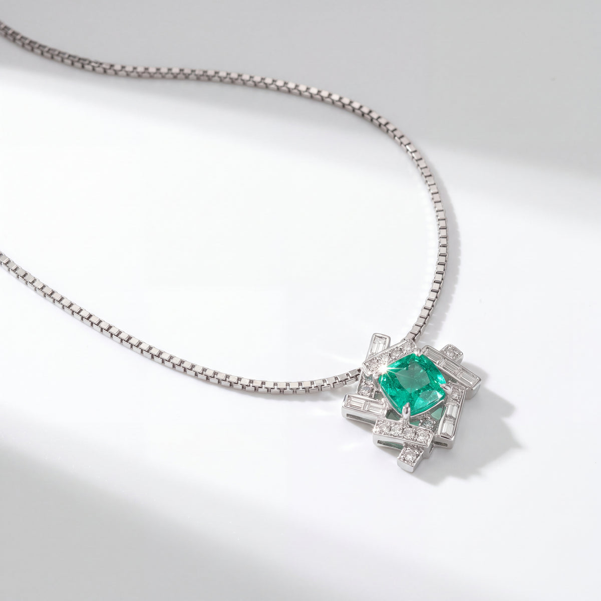 0.67 ct Paraiba Tourmaline and Diamond Geometric Pendant Necklace in 18K White Gold