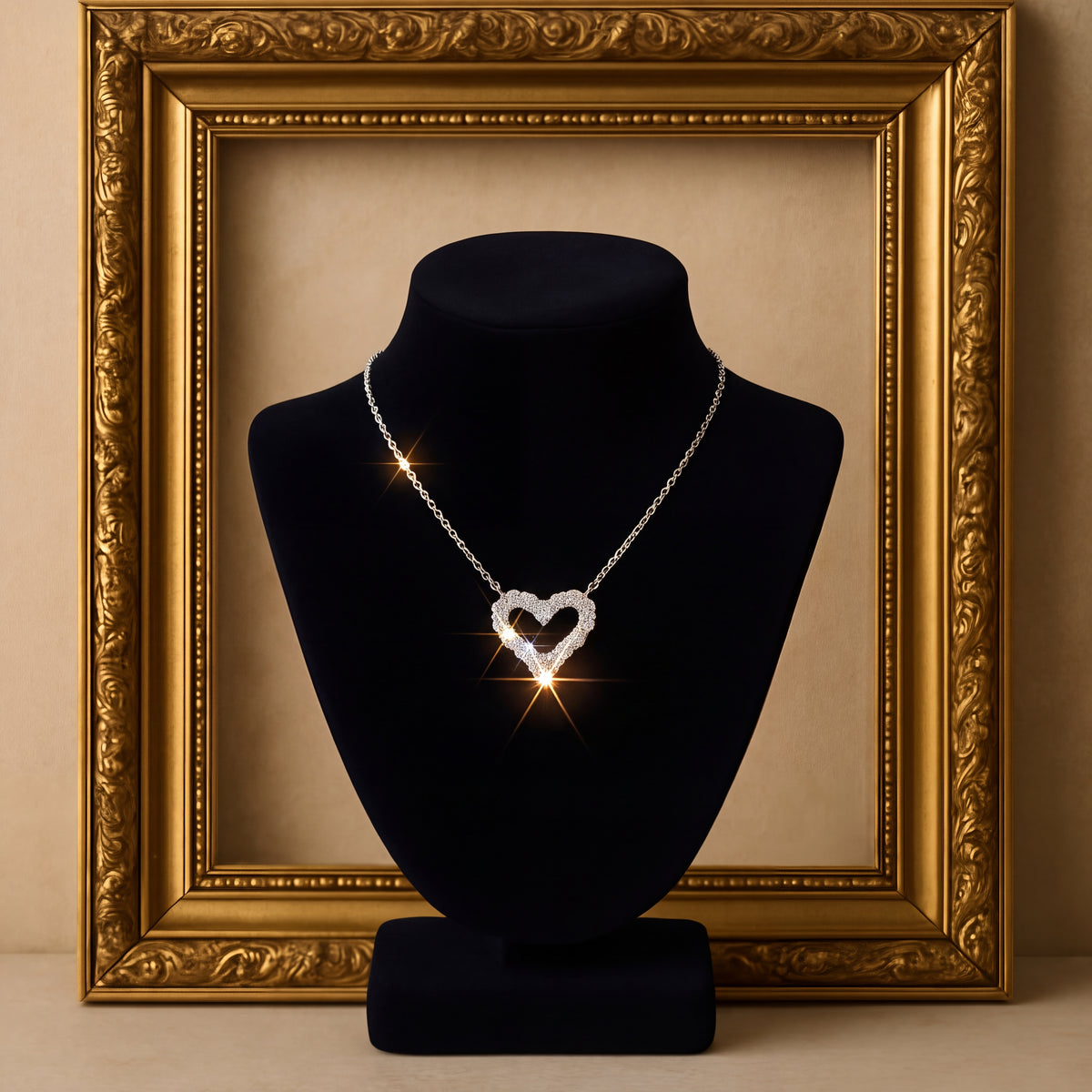 1.00 ct Diamond Open Heart Charm Necklace in 14K White Gold