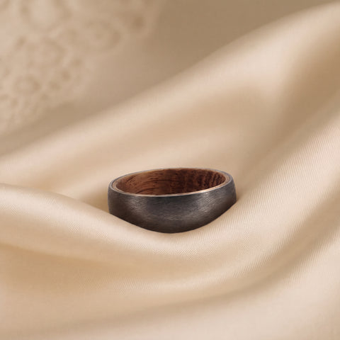 Textured Tantalum Band Ring with Wood Interior