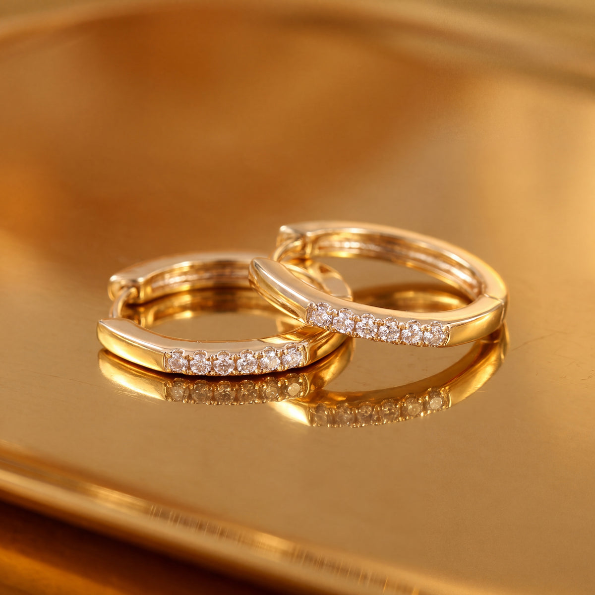 0.18 ct Diamond Accent Angular Hoop Earrings in 14K Yellow Gold