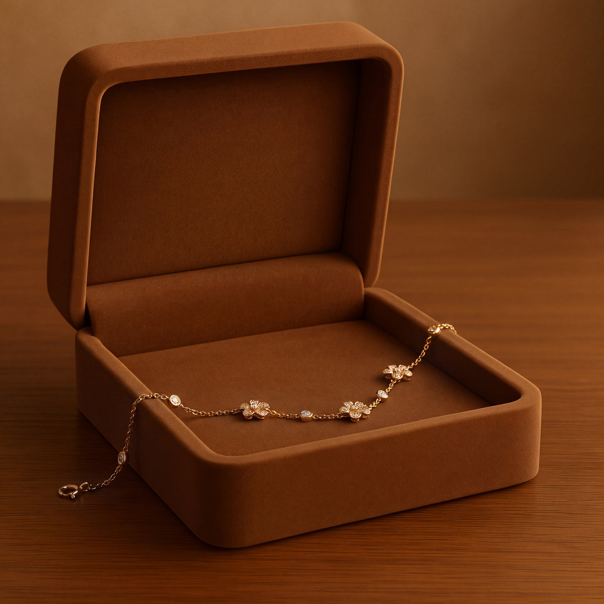 Fine yellow gold bracelet of small diamond flowers