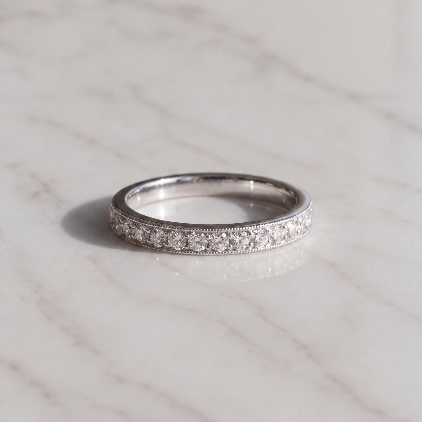 White Gold Diamond Pave Set Band with Milgrain Edges