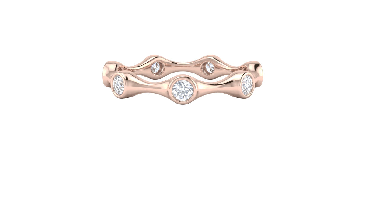 Bezel-Set Diamond Wavy Eternity Ring in Rose Gold, studio