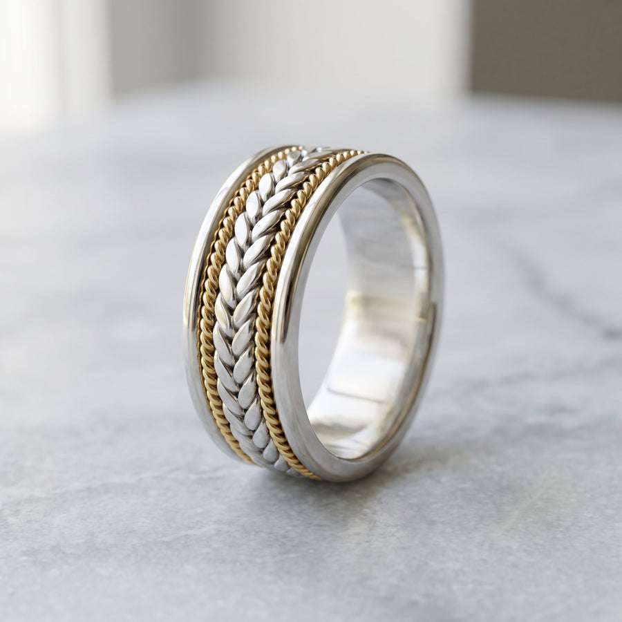 Braided White Gold Band Ring with Rope Detailing