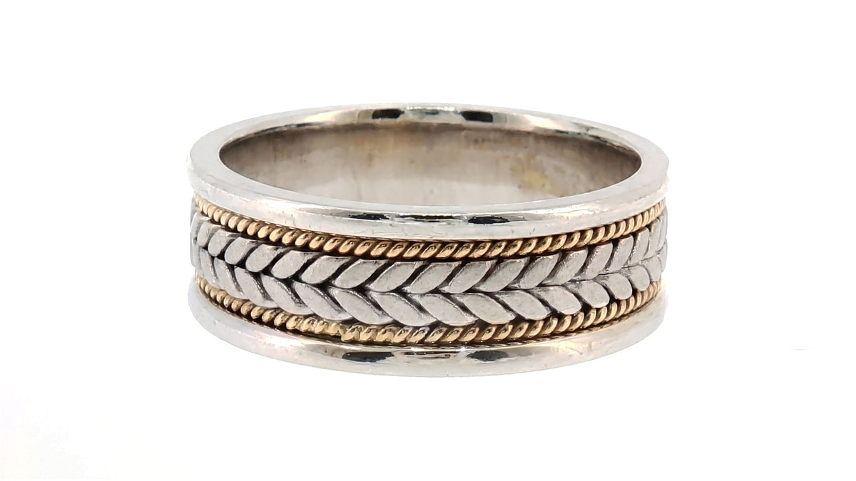 Braided White Gold Band Ring with Rope Detailing