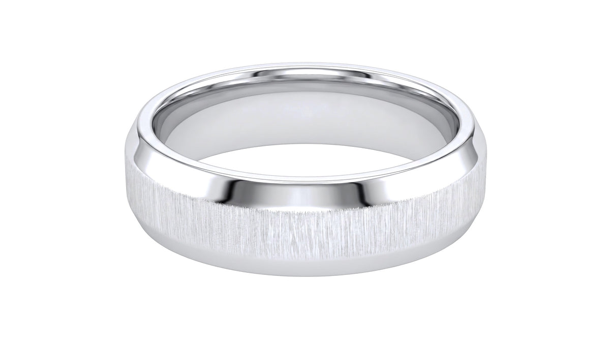 Brushed Center Beveled Edge Band Ring in 14K White Gold, studio
