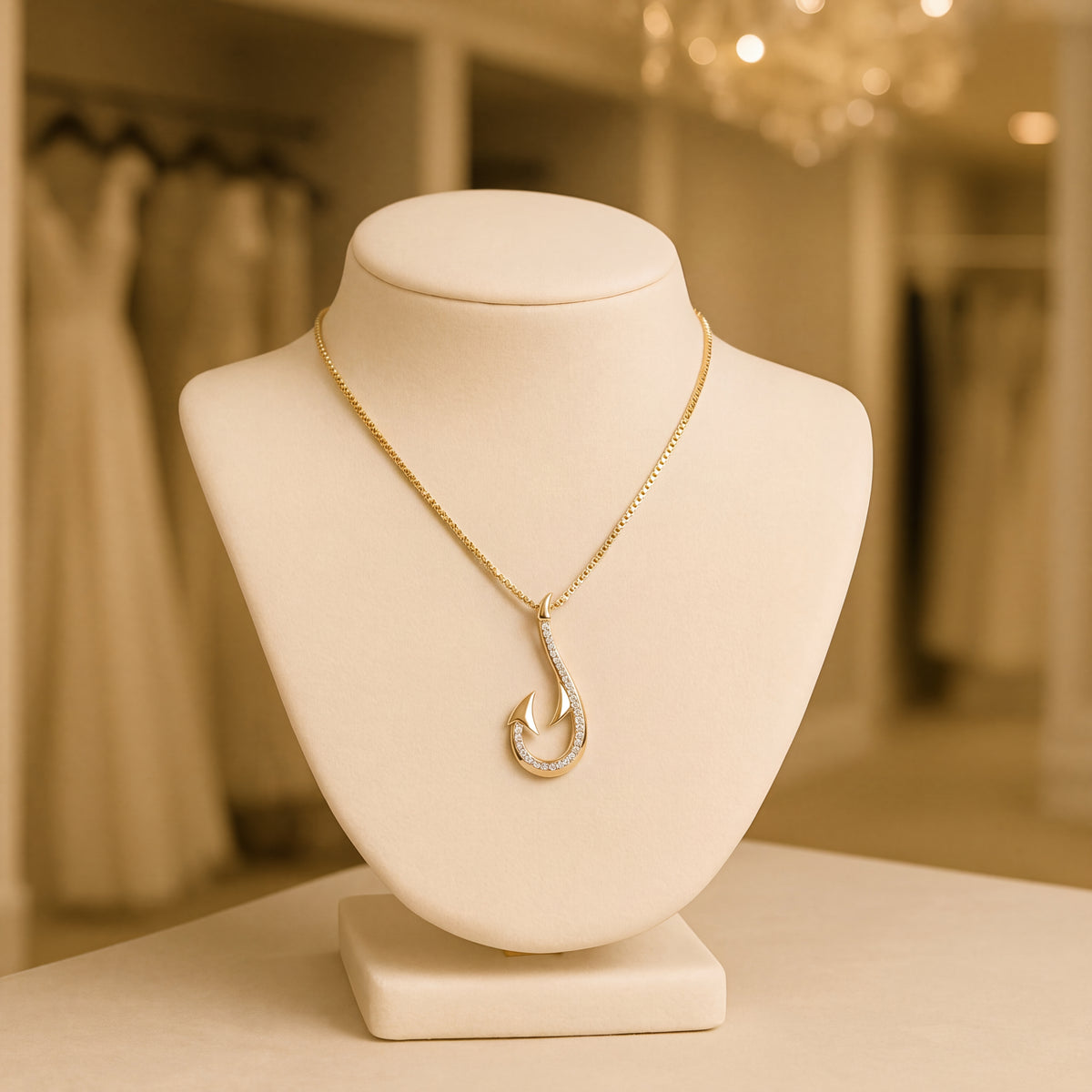 0.13 ct Diamond Accented Fish Hook Pendant in 14K Yellow Gold