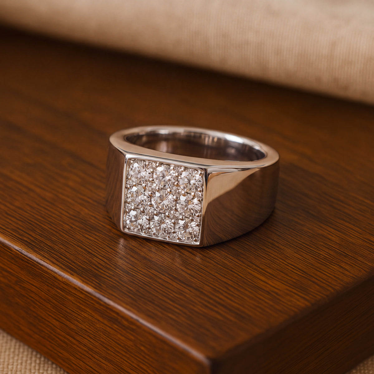 1.22 ct Diamond Cluster Square Signet Ring in 14K White Gold