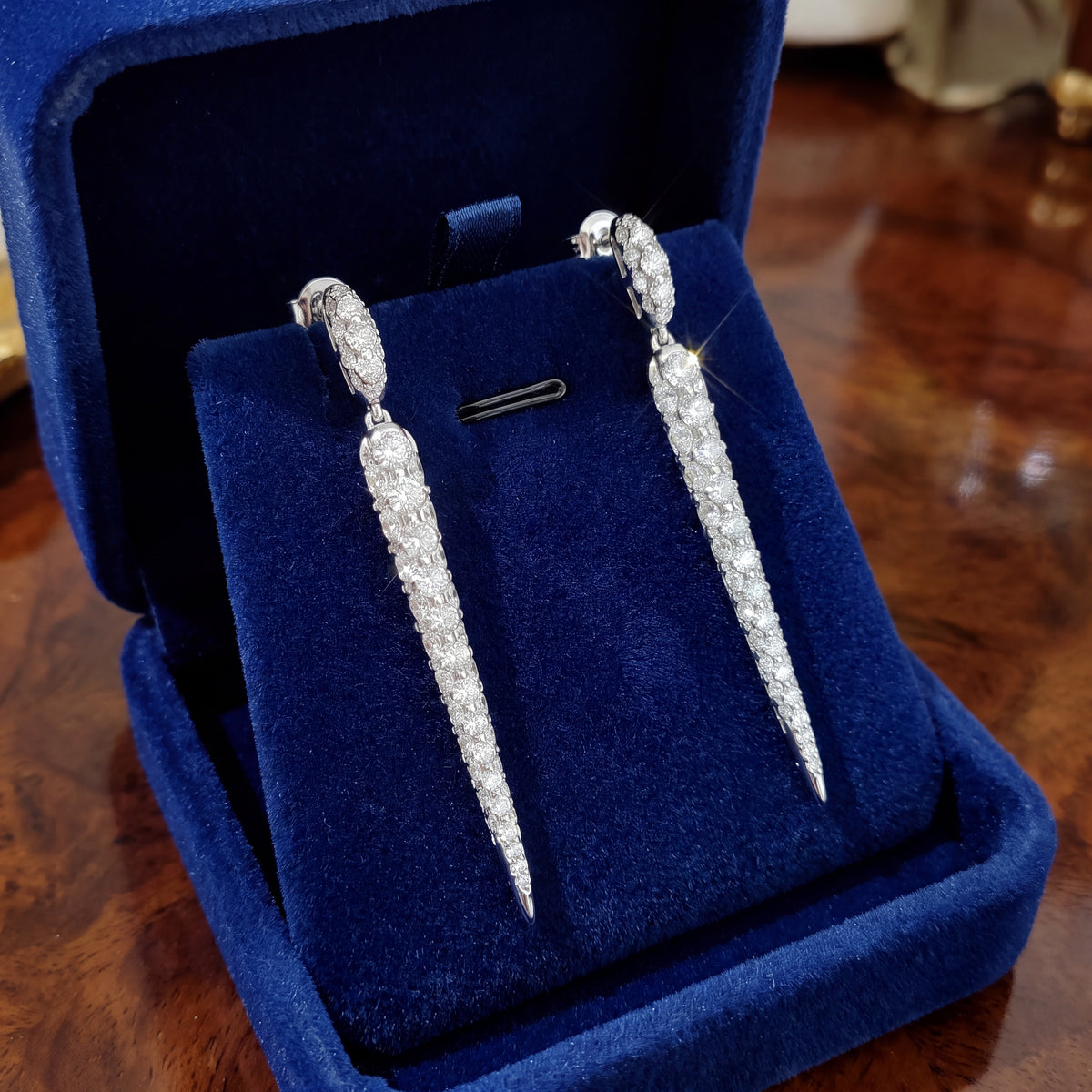 10.06 ct Diamond Pave Spike Drop Earrings in 14K White Gold