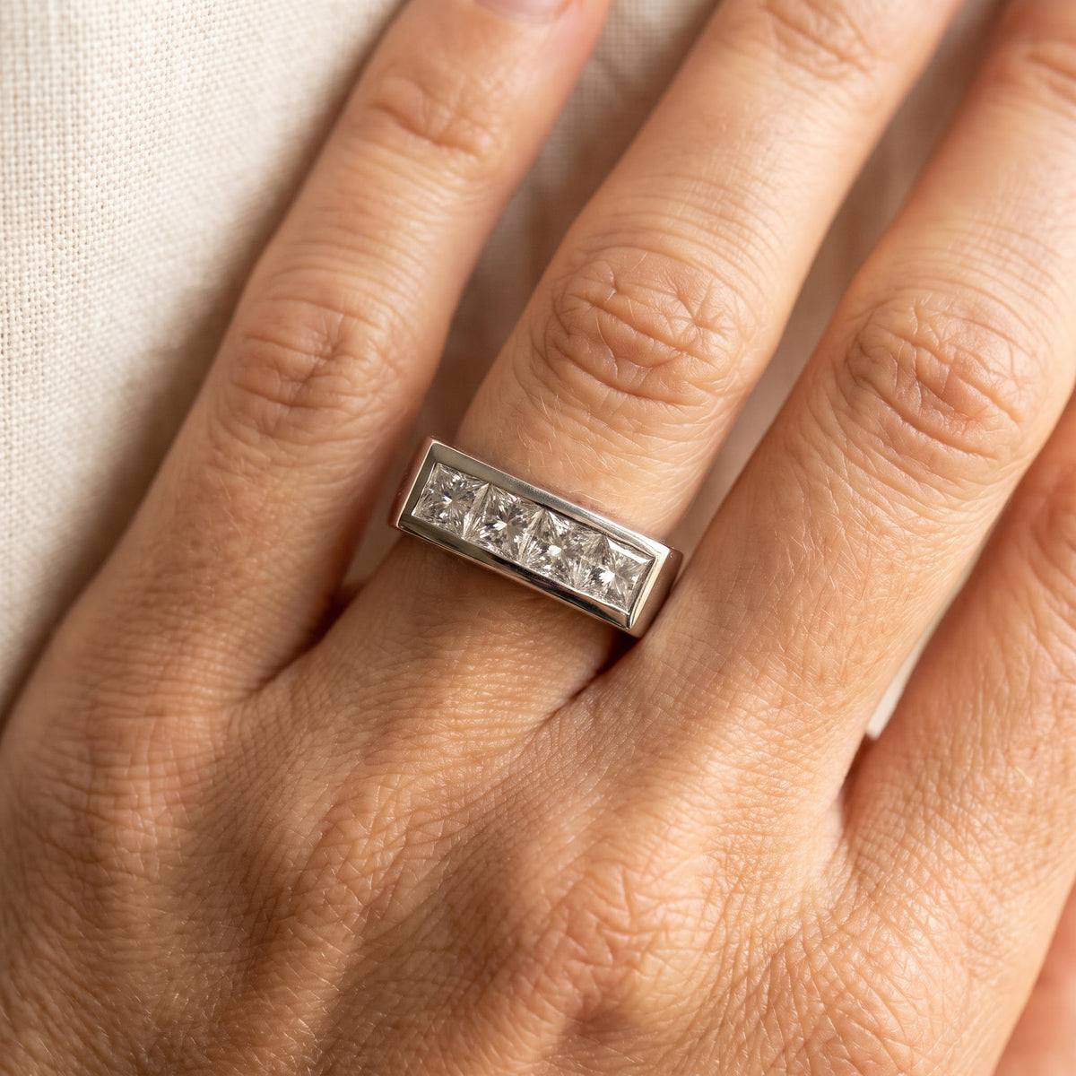 Channel-Set Princess-Cut Diamond Band in 14K White Gold, worn