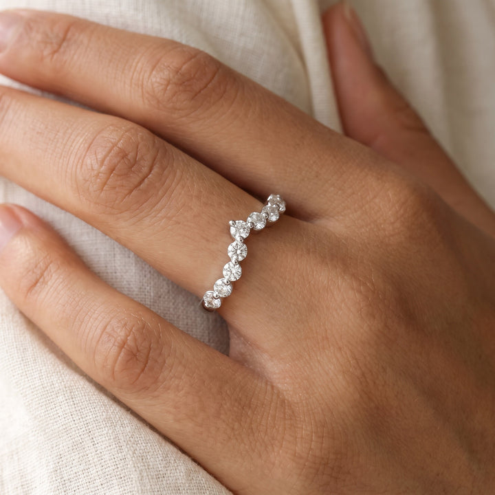 0.80 ct Chevron Diamond Wedding Ring in 14K White Gold, worn