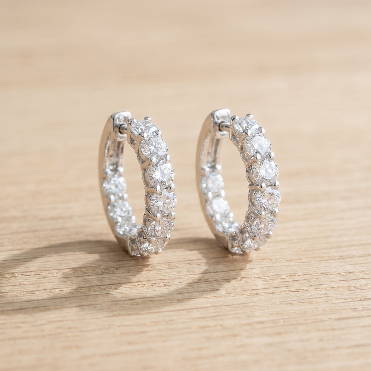 5.16 ct Classic Diamond Hoop Earrings in 14K White Gold