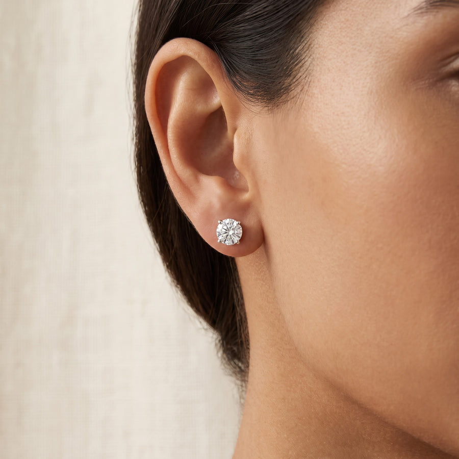 Classic Diamond Stud Earrings in White Gold, worn