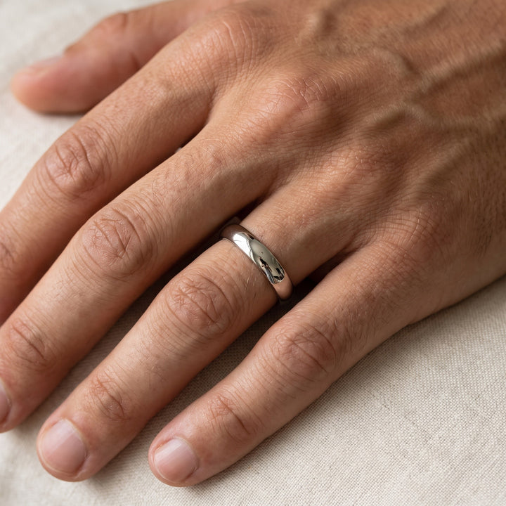 Classic Polished Band Ring in 14K White Gold, worn