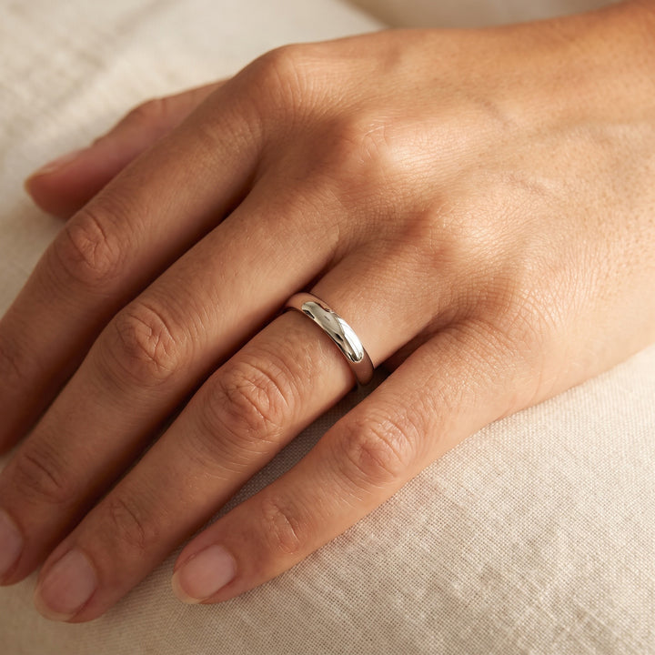 Classic Polished Wedding Band in 14K White Gold, worn