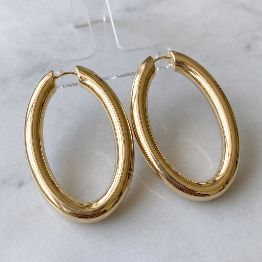 Classic Polished Yellow Gold Tubular Hoop Earrings
