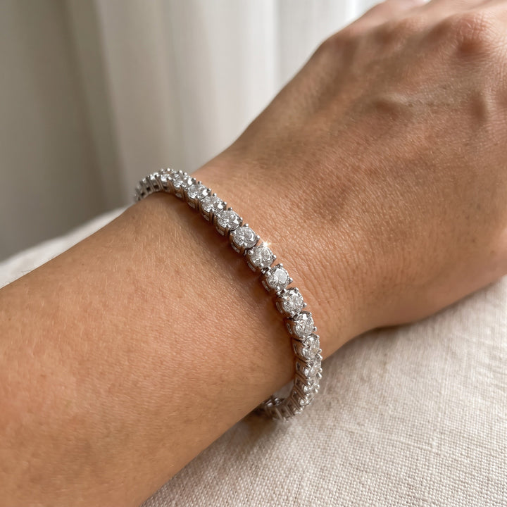 7.20 ct Classic Round Diamond Tennis Bracelet in 14K White Gold, worn