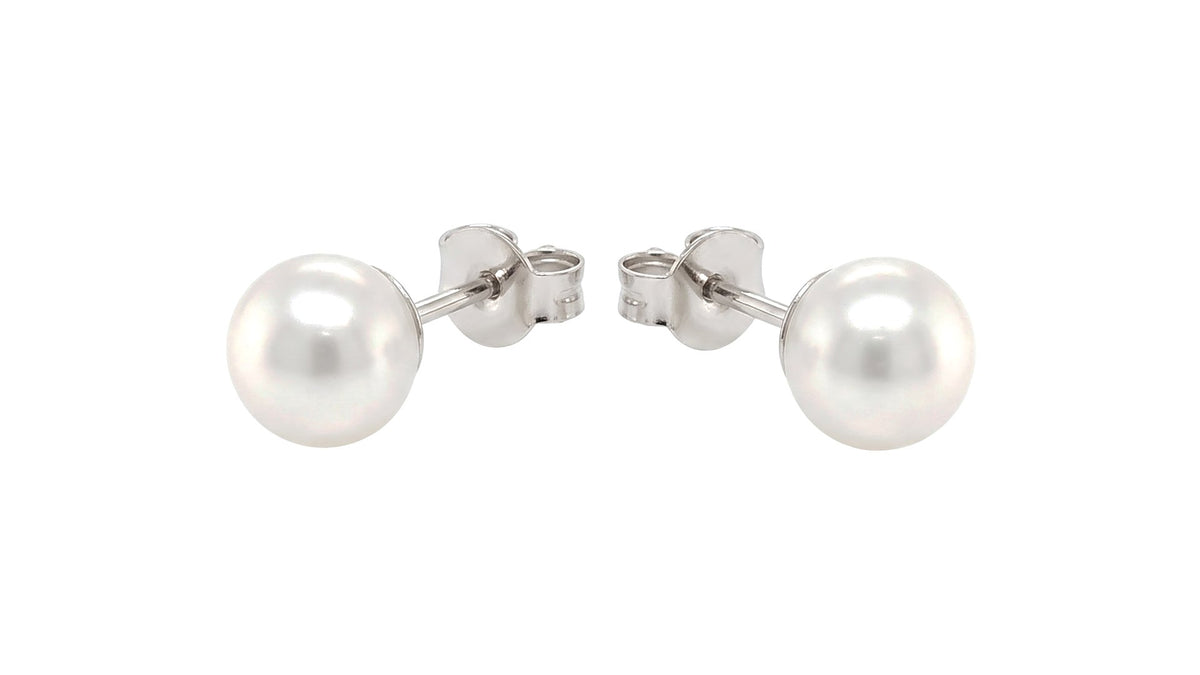 Classic Round Pearl Stud Earrings in White Gold