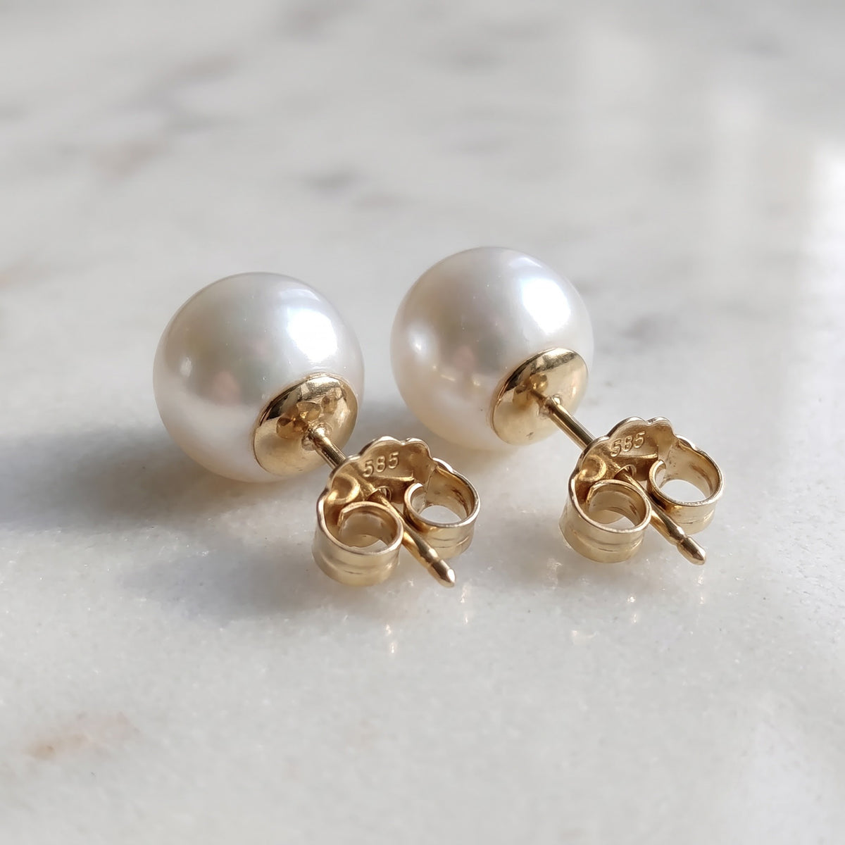 Classic White South Sea Pearl Stud Earrings in 14K Yellow Gold