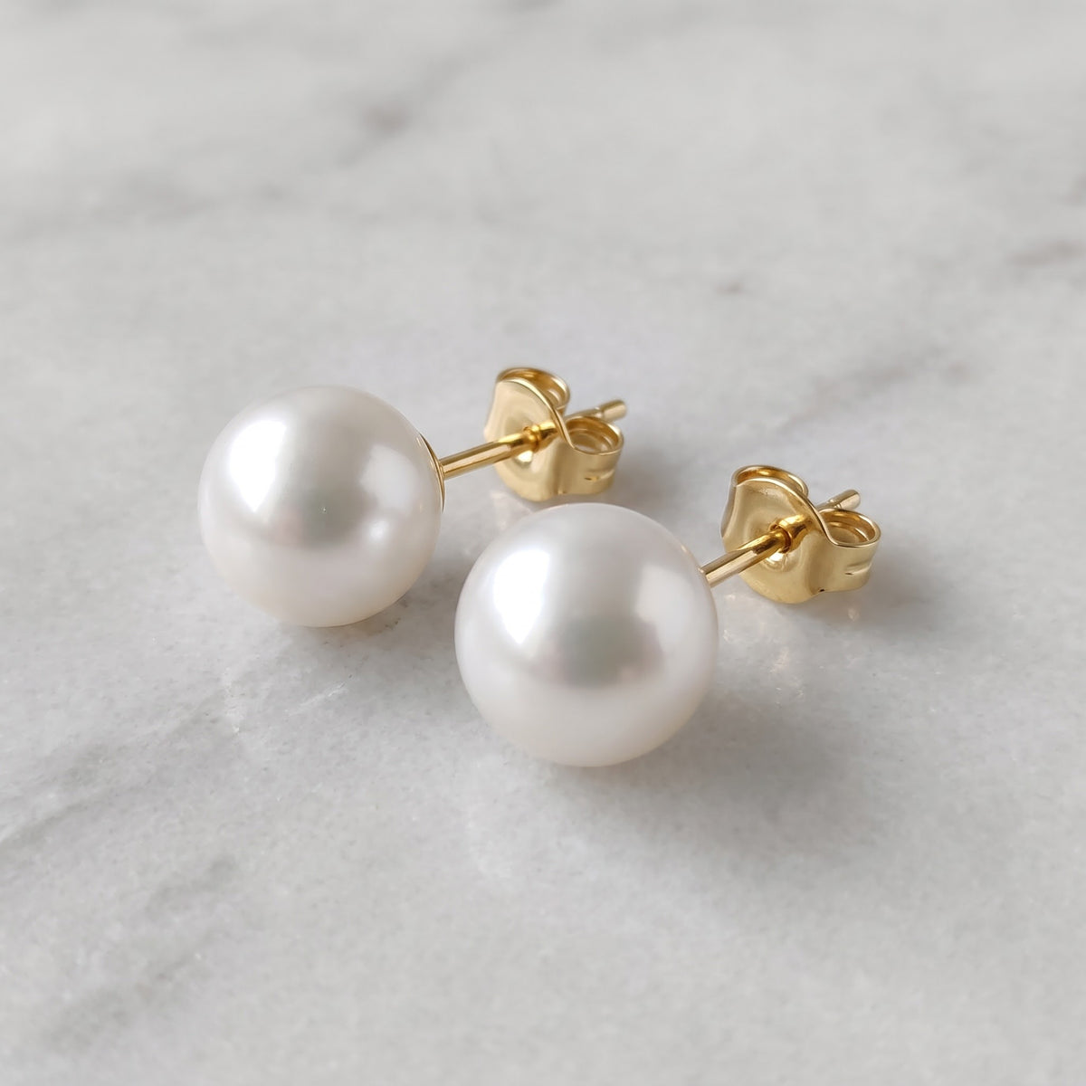 Classic White South Sea Pearl Stud Earrings in 14K Yellow Gold