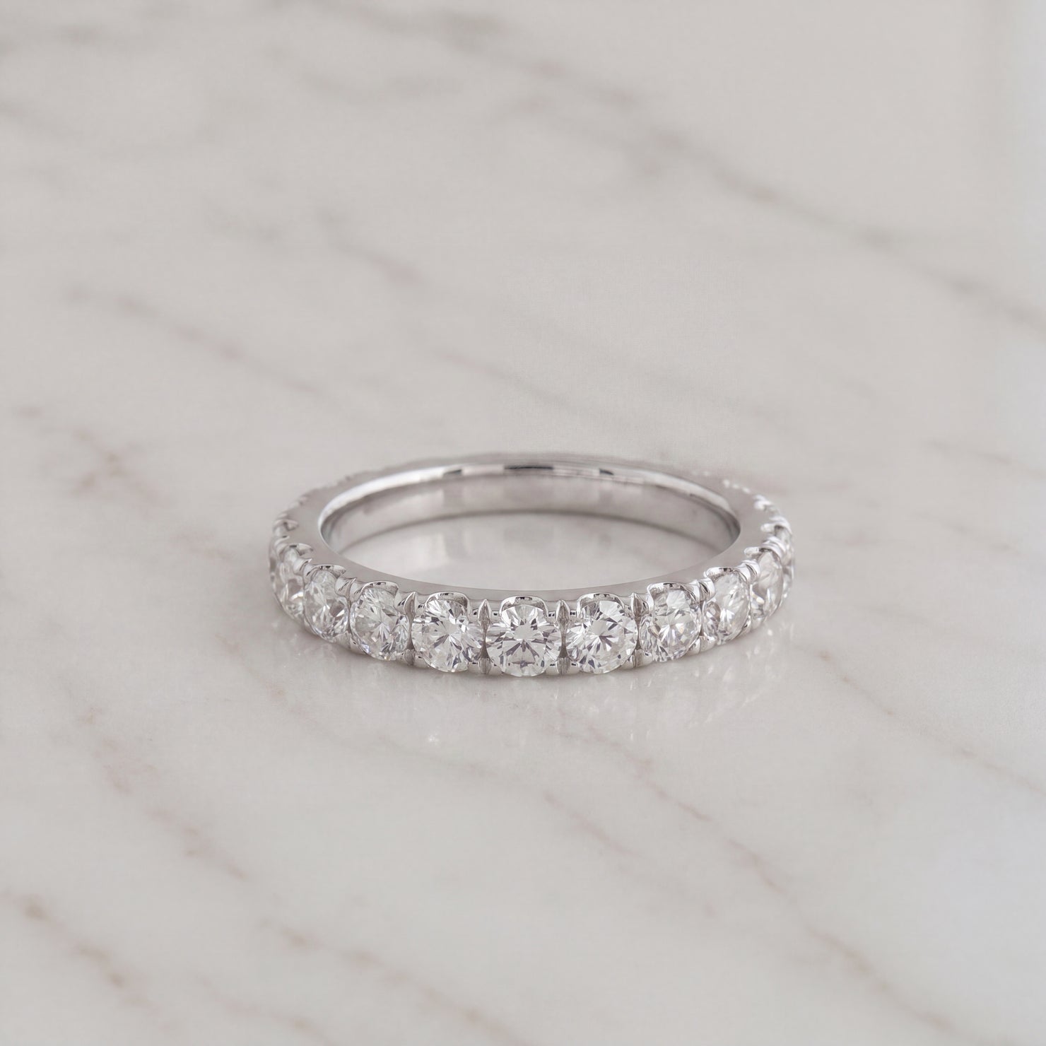 White Gold Round Diamond 'U' set Band