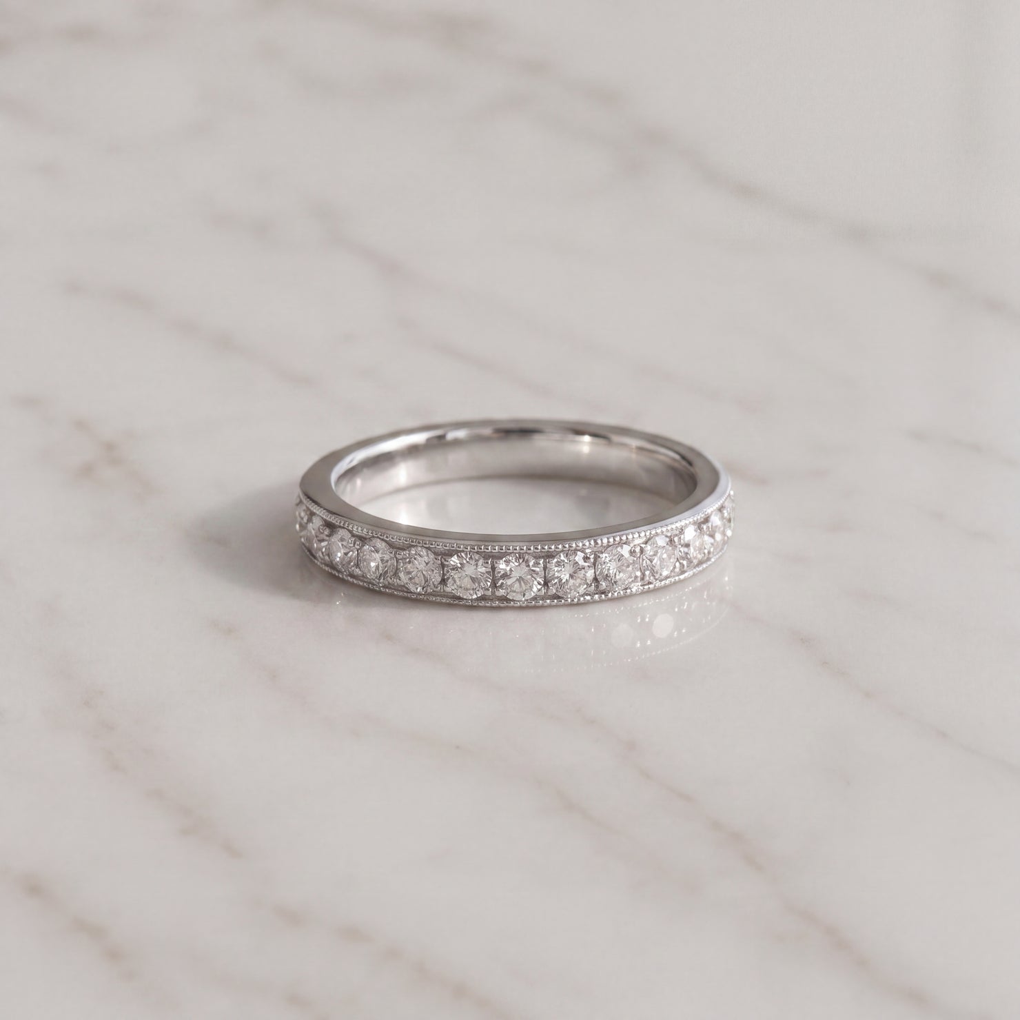 Milgrain Diamond Pave Band in White Gold