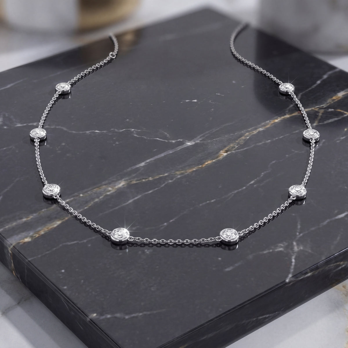 2.66 ct Bezel-Set Diamond Station Necklace in 14K White Gold